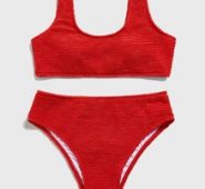 Solid Textured Bikini Swimsuit