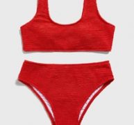 Solid Textured Bikini Swimsuit