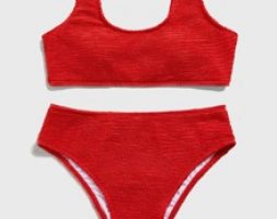 Solid Textured Bikini Swimsuit