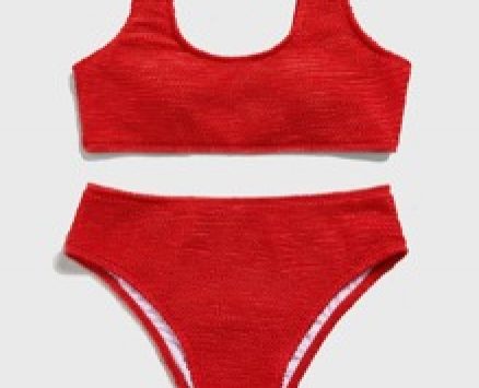 Solid Textured Bikini Swimsuit