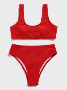 Solid Textured Bikini Swimsuit