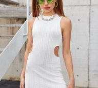 Solid Textured Cut Out Bodycon Dress