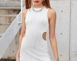 Solid Textured Cut Out Bodycon Dress