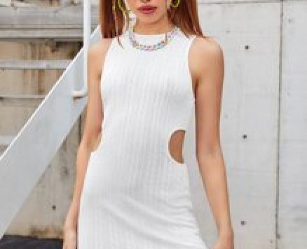 Solid Textured Cut Out Bodycon Dress