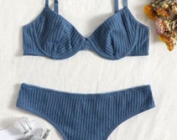 Solid Textured Underwire Lingerie Set