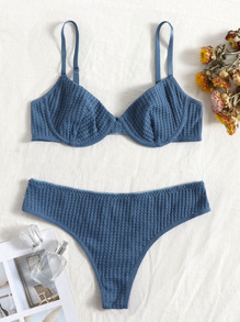 Solid Textured Underwire Lingerie Set