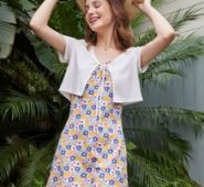 Solid Tie Front Top & Floral Print Dress