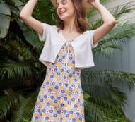 Solid Tie Front Top & Floral Print Dress