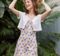 Solid Tie Front Top & Floral Print Dress