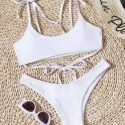 Solid Tie Shoulder Bikini Swimsuit