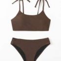 Solid Tie Shoulder Bikini Swimsuit