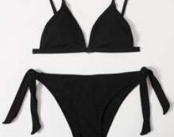 Solid Tie Side Bikini Swimsuit