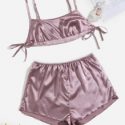 Solid Tie Side Crop Satin Cami Night Set