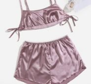 Solid Tie Side Crop Satin Cami Night Set
