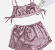 Solid Tie Side Crop Satin Cami Night Set