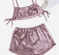 Solid Tie Side Crop Satin Cami Night Set