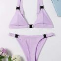 Solid Triangle Tanga Bikini Swimsuit