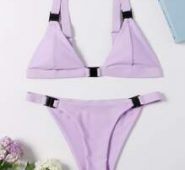 Solid Triangle Tanga Bikini Swimsuit