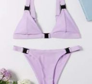 Solid Triangle Tanga Bikini Swimsuit