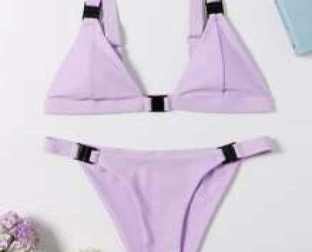 Solid Triangle Tanga Bikini Swimsuit