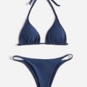 Solid Triangle Thong Bikini Swimsuit