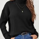 Solid Turtleneck Drop Shoulder Sweater