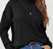 Solid Turtleneck Drop Shoulder Sweater