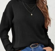Solid Turtleneck Drop Shoulder Sweater