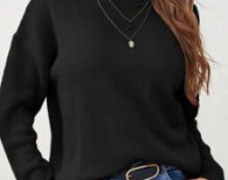 Solid Turtleneck Drop Shoulder Sweater