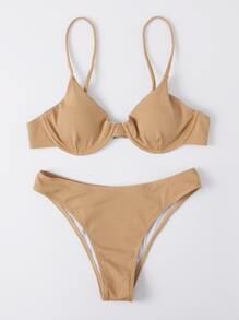 Solid Underwire Bikini Swimsuit