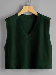 Solid V-Neck Cropped Sweater Vest