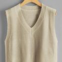 Solid V-Neck Cropped Sweater Vest