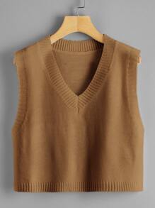 Solid V-Neck Cropped Sweater Vest