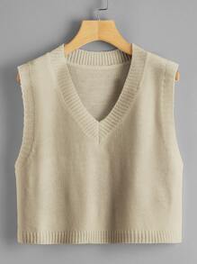 Solid V-Neck Cropped Sweater Vest