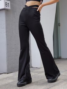 Solid V Waist Flared Pants