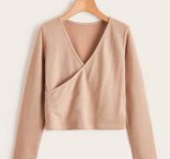 Solid Wrap Ribbed Crop Tee