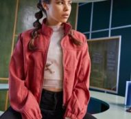 Solid Zip Up Crop Corduroy Jacket