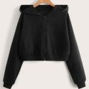 Solid Zip Up Crop Hoodie