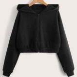 Solid Zip Up Crop Hoodie