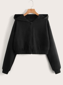 Solid Zip Up Crop Hoodie