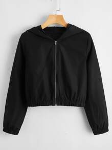 Solid Zip Up Crop Jacket