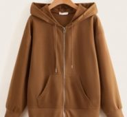 Solid Zip Up Drawstring Hoodie