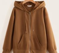 Solid Zip Up Drawstring Hoodie