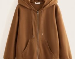 Solid Zip Up Drawstring Hoodie