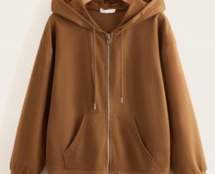 Solid Zip Up Drawstring Hoodie
