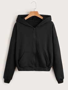 Solid Zip Up Pocket Hoodie