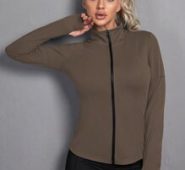 Solid Zip Up Sports Jacket With Thumb Holes