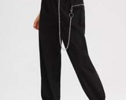 Solid Zipper Chain Ring Joggers