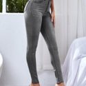 Solid Zipper Fly Skinny Jeans