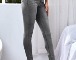 Solid Zipper Fly Skinny Jeans